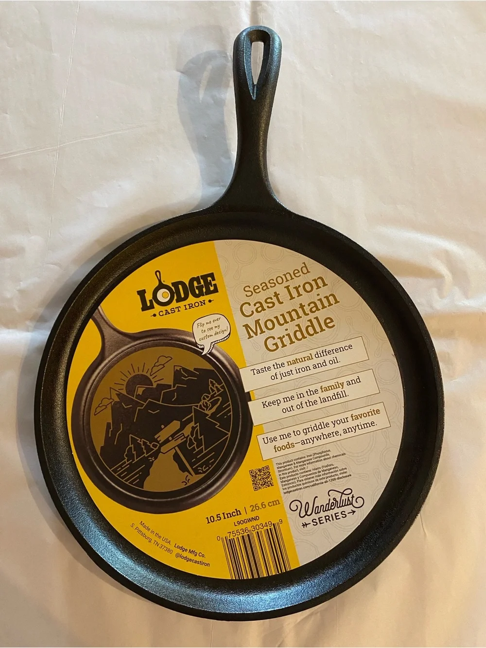 LODGE Seasoned Cast Iron Mountain Griddle 10.5”/ 26.6cm, New w/ Tag + Info Label
